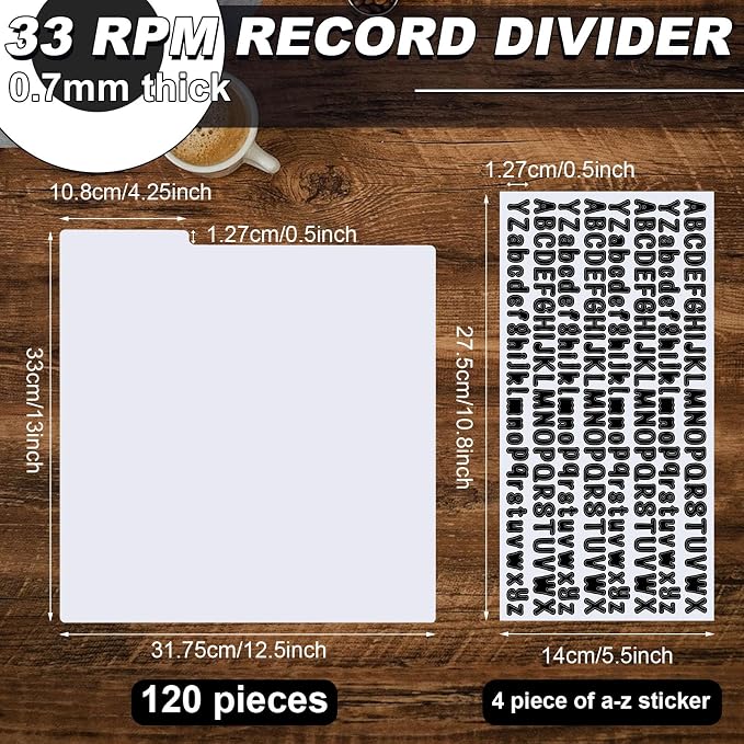 120 Pcs Vinyl Record Dividers Blank LP Divider with 4 Sheets A - Z Alphabet Labels, White Plastic Organizer with Tabs for 33 RPM Storage and Protection - Image 2