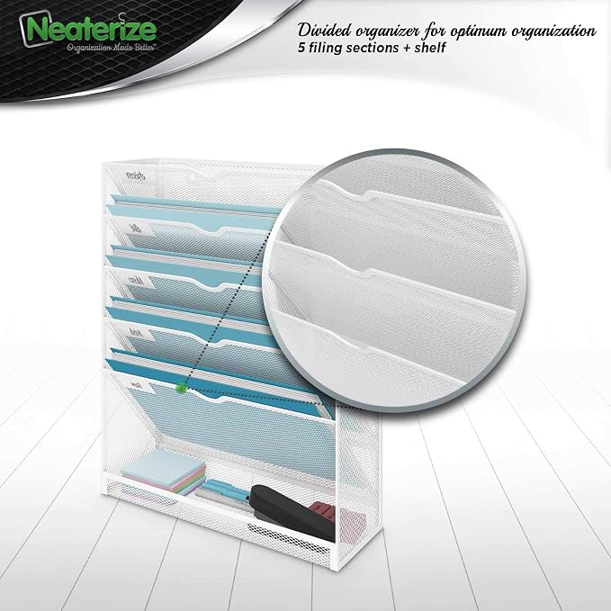 NEATERIZE Item Container, Mail Organizer for Wall, Mesh Hanging File Organizer, For Papers, Folders, Files Clipboard & Magazine Organization - Home, Office Classroom Or Doctor, Metal, White - Image 3