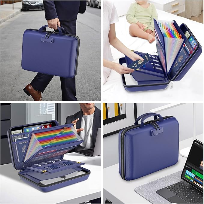 DocSafe Fireproof File Organizer with Lock, Hard-Shell Case Fireproof Document Box with 13 Pocket Accordion File Folder, Portable Home Office Travel Safe Storage for Important Documents Laptop Blue - Image 5