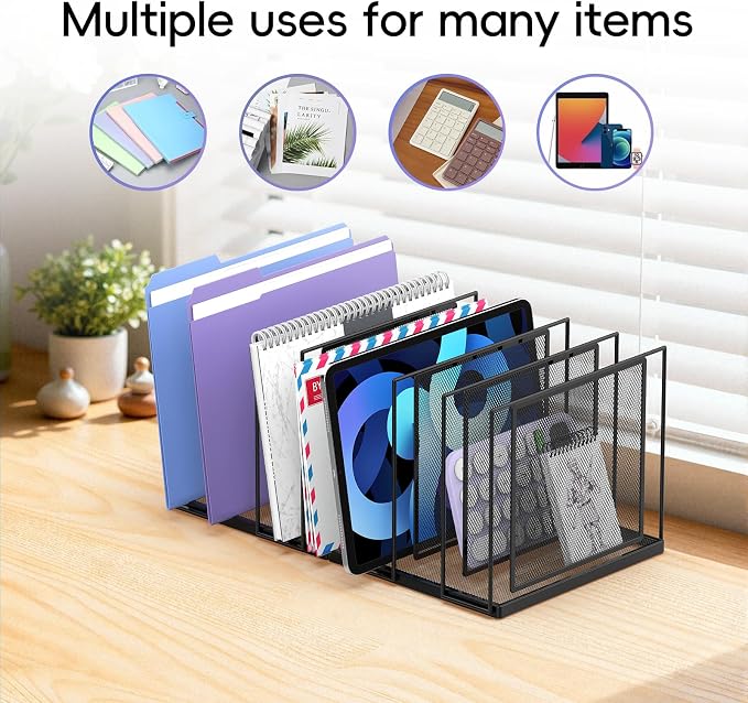 File Organizer for Desk, 7-Section Vertical File Sorter, Paper Holder Organizer Standing Metal File Folder for Office Home Classroom, Black - Image 3