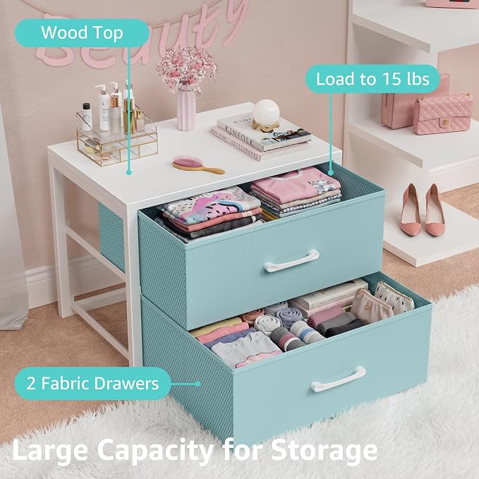 BOLUO Stackable Storage Drawers Closet Organizers and Storage Fabric Blue 2 Drawer Dresser for Bedroom 2 Packs Modern - Image 6