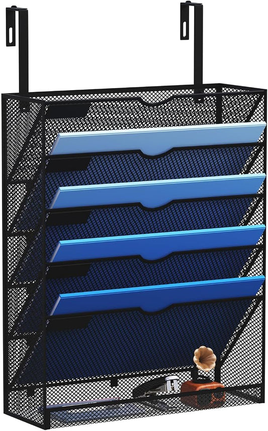 6-Tier Hanging File Organizer Office Cubicle Accessories for Work Organizer Wall Mount File Holder for Mails Folders Papers Magazine Organization, Black by GDINDINFAN