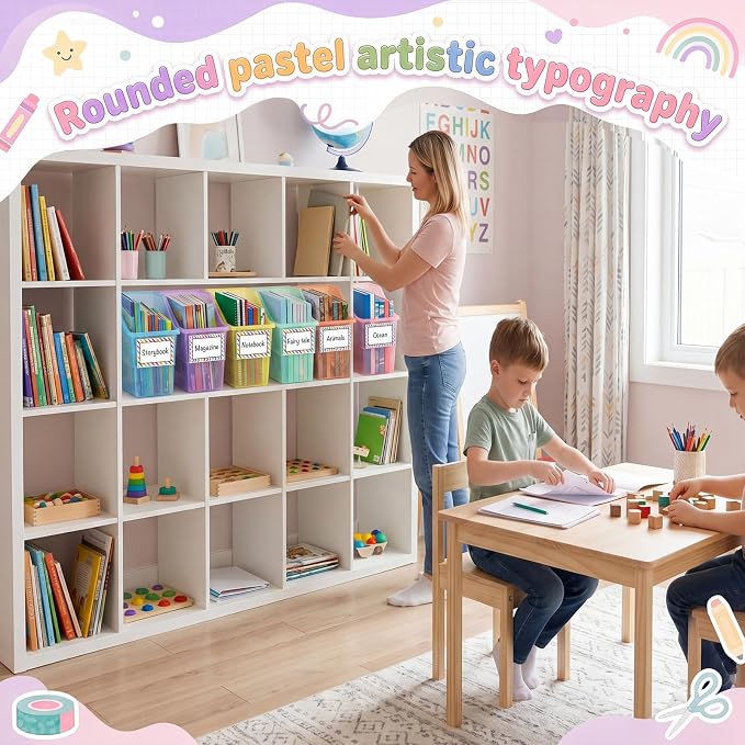 Blosssound 12 Set Book Bins for Classroom with Label Sticker Book Box Baskets Plastic Stackable Organizing Bins Storage & Organization for Classroom Library Home School Supplies (Translucent Pastel) - Image 6