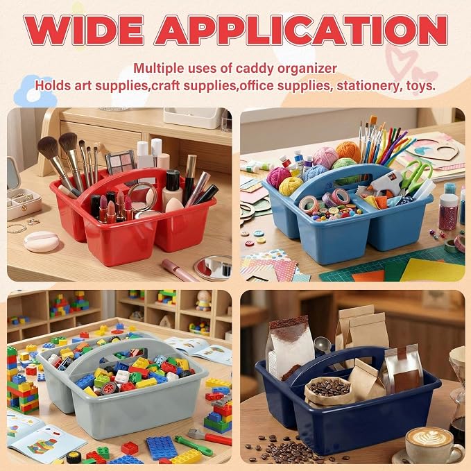 Kathfly 12 Pack Classroom Caddy Organizer with Handle, Plastic Art Craft Cleaning Caddy Bulk, Small Multipurpose Supply Organization Storage Basket for Table Desk Office Pencil Teacher (Blue Red) - Image 3