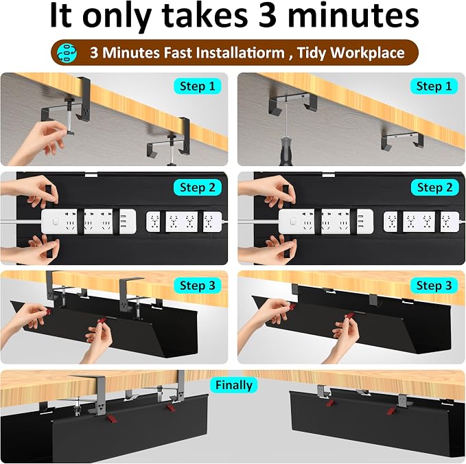 48" Gaming Under Desk Cable Management Tray, Black No Drill Cord Organizer for PC Setup, Large Anti-Sag Wire Hider, Stealth Cable Management Net for Battlestation (Black, 47.8") - Image 4