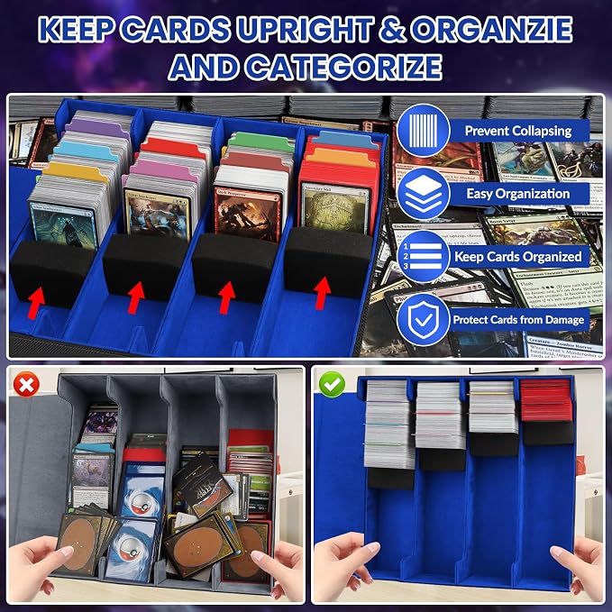 AOBOPLE 3200+ Trading Card Storage Box with Magnetic Closure, PU Leather | 4-Row Card Box,24 Dividers + 4 Foam Supports,Card Organizer For MTG TCG Magic Sports Cards,Gift For Collectors - Image 6