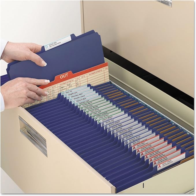 Smead Pressboard Classification Folder with Pocket-Style Divider and SafeSHIELD Fasteners, 2 Dividers, 2" Expansion, Letter Size, Dark Blue, 10 per Box (14077) - Image 2