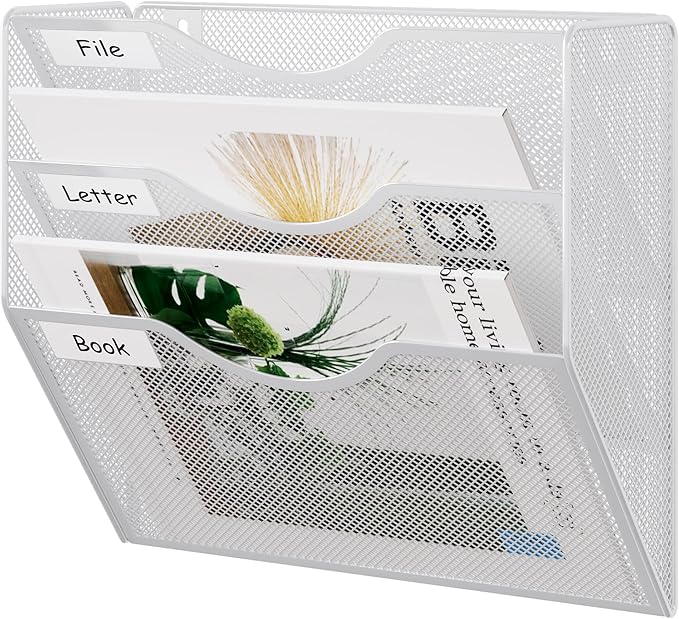 EasyPAG 3 Pocket Mesh Wall File Organizer, Hanging Paper Folder Holder with Classify Label, Vertical Wall Mount Mail Organizer for Office Home Classroom, White - Image 8