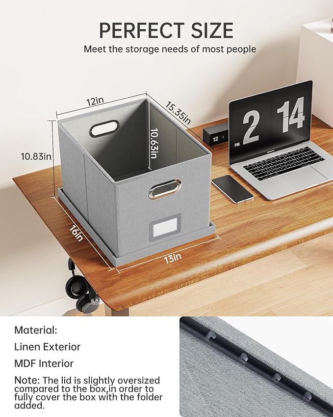 File Organizer, File Box, File Cabinet for Letter File Folder Storage, Hanging File Organizer for Office/Decor/Home,Document Organizer, 1 Pack,Gray-Box Only - Image 3