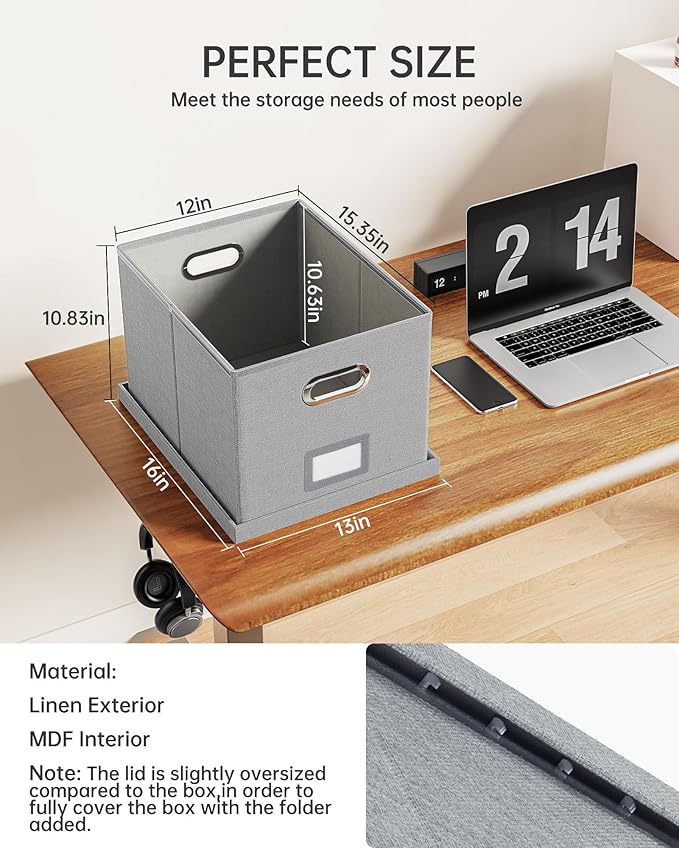 2 Pack File Storage Organizer, Filing Box, Portable File Box with Lid, Fit for Letter/Legal File Folder Storage, Document Organizer, Gray - Image 3