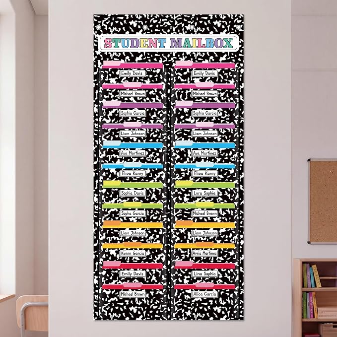 24 Pockets Classroom Mailbox with 24 Nametag Composition Notebook Hanging Wall File Organizer Classroom Storage Pocket Chart Folder with 4 Over The Door Hook for Back to School Bulletin Board by Yoojahow