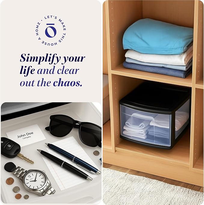 HOMZ 2-Pack 1-Drawer Storage Cart, Clear Plastic Container, 14.25" Wide Medium, Black Frame - Organizing Drawer Containers for Home, Bathroom, Bedroom, Office, and Classroom - Image 7