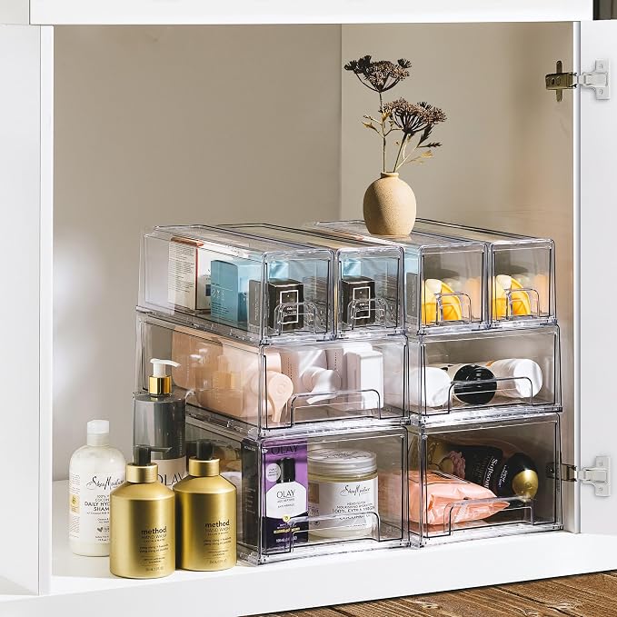 Sorbus Large Clear Stackable Storage Drawers, Plastic Storage Drawers with Handles, Craft, Clothes, Medicine, Makeup, Closet, Art Supply, Bathroom, Shoe, Toy Storage Organizer (2 Pack) - Image 7
