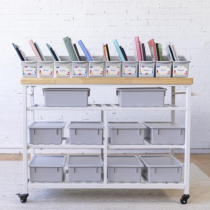 ECR4Kids Linking Plastic Storage Book Bin, Multipurpose Organization, Light Grey, 10-Piece - Image 7