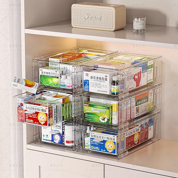 6 Pack Stackable Organizer Drawers, Clear Desk Storage Box,Transparent Drawer in Home, Office and Kitchen Pull Out Organizer Bins for Make Up, Pen, Desktop Stationary (6 Pack) by sgoostood