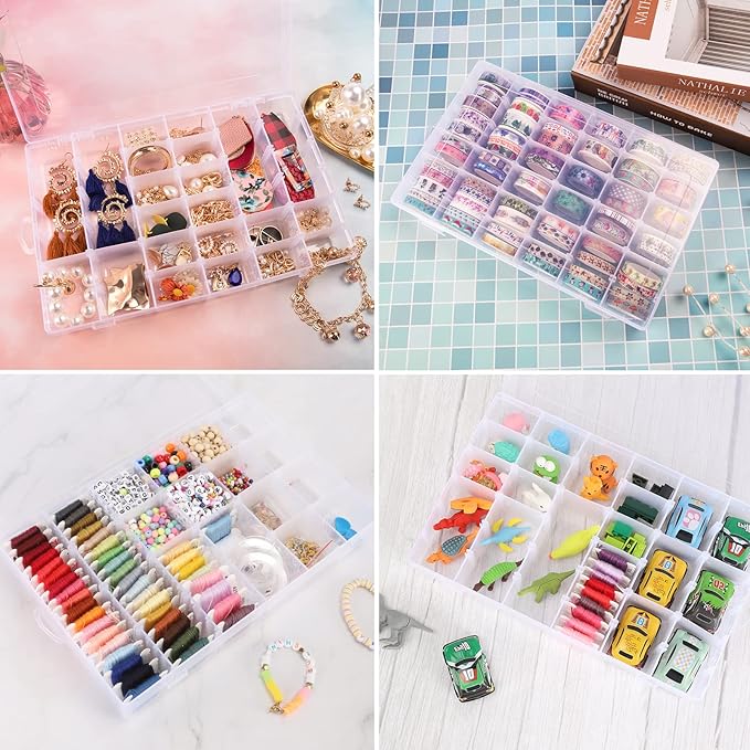 Bead Organizer Storage 2 Pack 36 Grid Jewelry Tackle Craft Box Adjustable | Clear Plastic, Adjustable Dividers, Label Stickers Included, for Beads Jewelry Crafts Fishing Tackle and Small Parts - Image 6