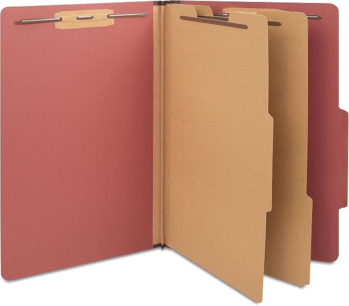 Staples Pressboard Classification Folders, Legal Size, 2‑Dividers, 2.5" Expansion, Brick Red, Heavy‑Duty Construction – 40/Carton by Staples