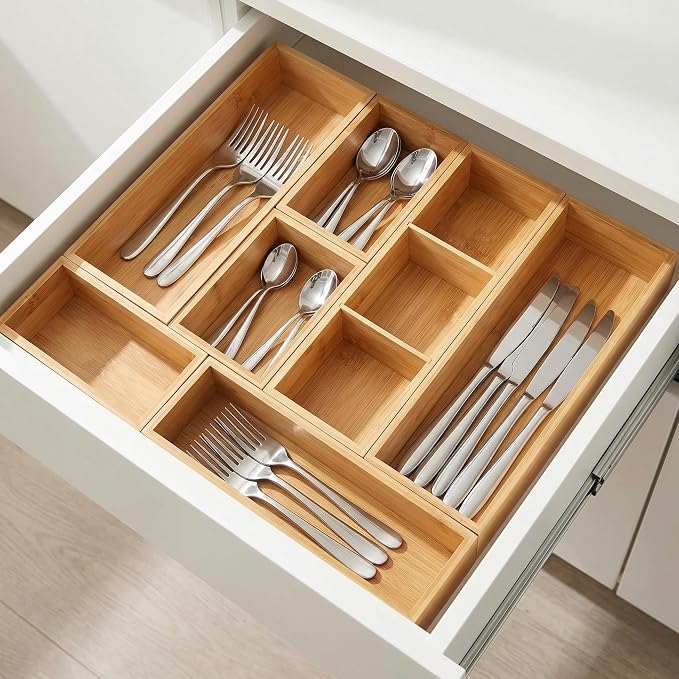 Bamboo Drawer Organizer,Fits Kitchens,Bathrooms,Desk,Utensil,Makeup,Removable Dividers (Natural, M) - Image 5
