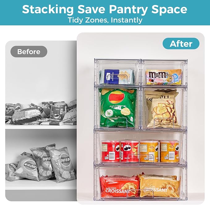 Vtopmart 6 Pack Clear Stackable Storage Drawers,Easy to Assemble Pantry Organizers and Storage with handles,Plastic Drawers for Kitchen Pantry,Cabinet,Under Sink Organization - Image 5