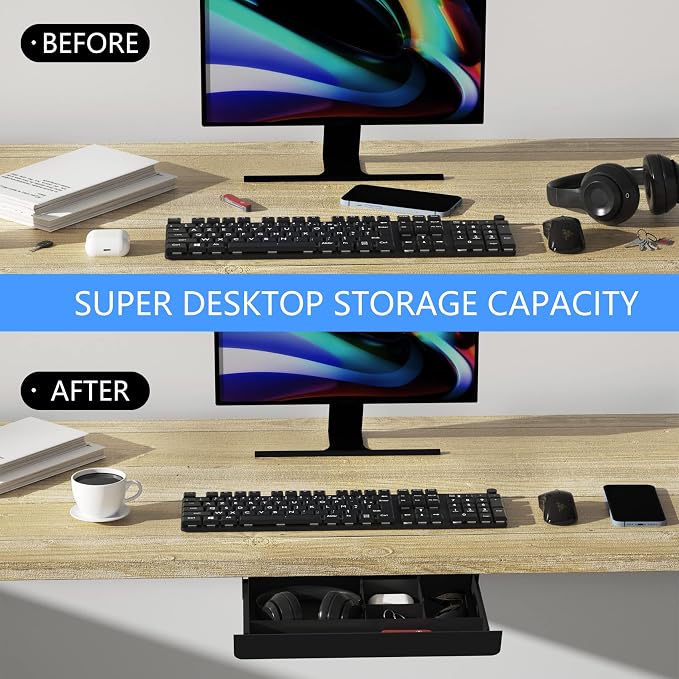 Under Desk Mounted Sliding Pull-out Drawer with Pencil Tray and Slide Storage Tray, 17'' long & 13.5'' deep Large Storage Organizer for Sit Stand Workstation - Image 6