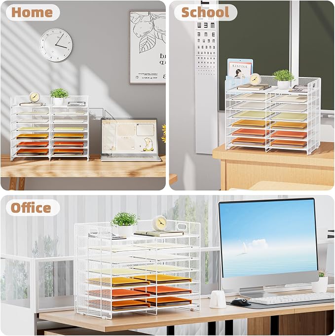 Marbrasse Desktop Literature Organizer, 12 Compartments Mesh Paper Organizer Desk Organizers, Adjustable File Sorter Mail Center Paper Storage Cabinet Classroom Mailbox for Office Home School, White - Image 7