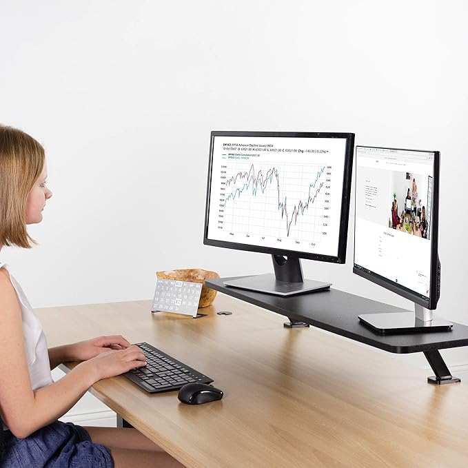 VIVO Black Clamp-on Large 40 inch Ergonomic Desk Shelf, Dual Computer Monitor and Laptop Riser Stand - Desk Organizer for 2 Screens STAND-SHELF40B - Image 5