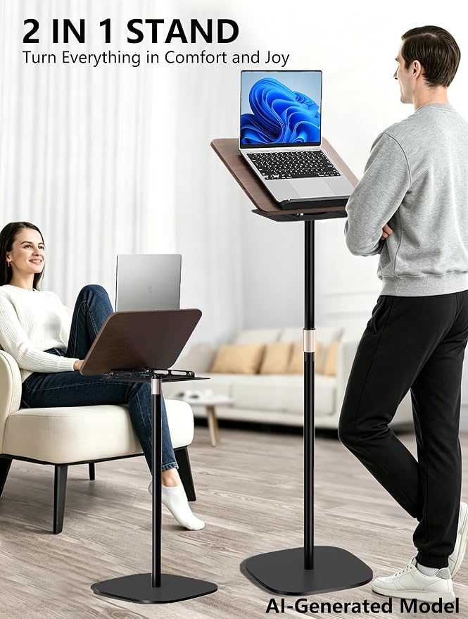 2-in-1 Adjustable Floor & Desktop Music Book Stand, Black | Detachable Reading Holder, Height 36"-62", 360° Rotating, For Music, Laptop, Cookbook - Image 4