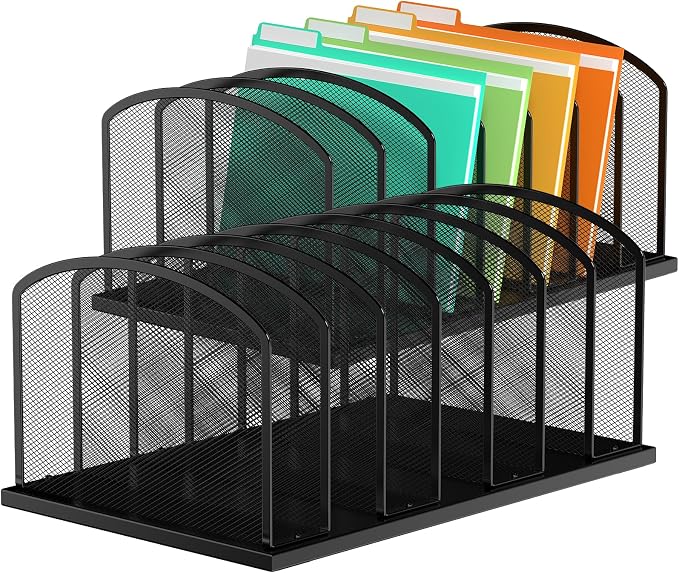 MINDEPOT Desk File Organizer 7 Sections Upright Mesh File Sorter Organizer for Desk, Office Organization File Holder for Home, Office & Classroom (Black, 2Pack) by MINDEPOT