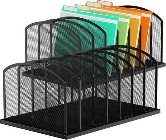 MINDEPOT Desk File Organizer 7 Sections Upright Mesh File Sorter Organizer for Desk, Office Organization File Holder for Home, Office & Classroom (Black, 2Pack) by MINDEPOT