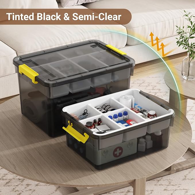80Qt Stackable Storage Bins with Lids Trays Craft Box Organizers, 4Pack,GY | Clear Plastic Latching Boxes Organizers with Dividers Portable Containers for Arts & Crafts, Home Office Classroom Car Trunk - Image 3