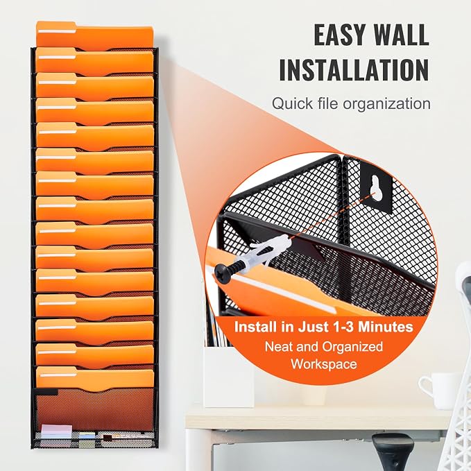 VEVOR File Wall Rack, 1-Piece 16 Pockets Mesh Wall File Holder, Wall Mounted Magazine Mail Paper and Document Storage Folder WJBGJHSWJSWSGLDOLV0 - Image 6