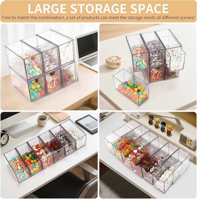 Desk Organizer with Drawers, Stackable Plastic Storage Drawers for Makeup or Desk Organization, Cabinets for Office Dressing Countertop Bathroom Bedroom (6 Packs) - Image 6