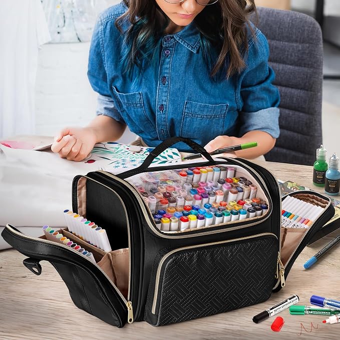 Rexmica Marker Organizer Case Storage Bag for 180-300 Markers, Black | Detachable Divider, Shoulder Strap, Large Marker Travel Holder Case Bag for Adults for Various Markers or Art Craft Supply - Image 6