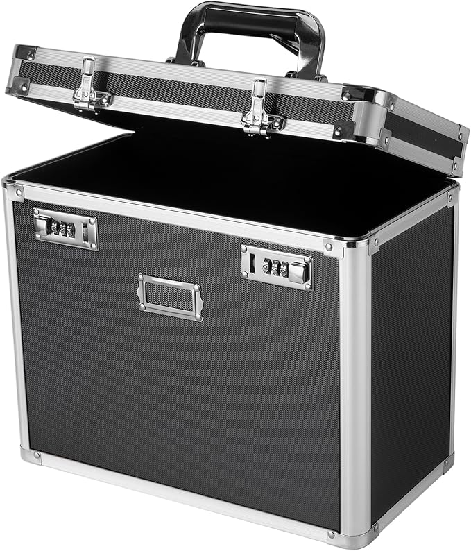 File Organizer Storage Box, Portable Locking Storage Totes - Storage Box with Dual Combination Locks for Filing Office Documents (Black) by MAHOOMMAKH