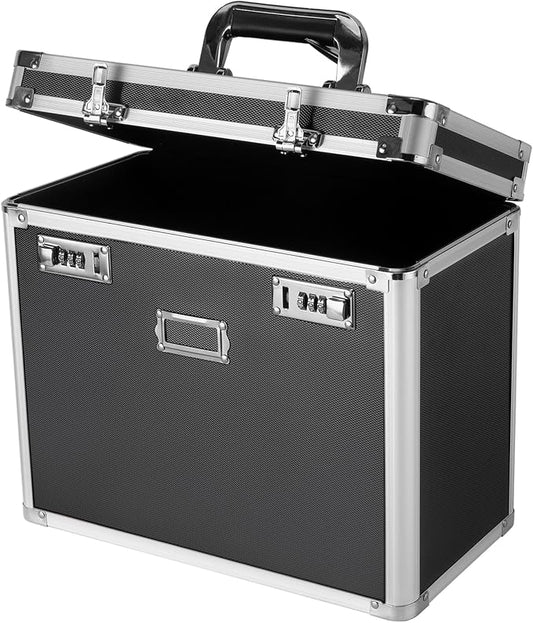 File Organizer Storage Box, Portable Locking Storage Totes - Storage Box with Dual Combination Locks for Filing Office Documents (Black) by MAHOOMMAKH