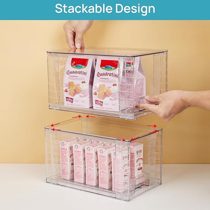 Vtopmart 4 Pack Stackable Clear Pantry Storage Drawers, Large | Large Clear Drawers with Handles. Stackable, Easy to Assemble, Non-slip and Sturdy for Pantry, Kitchen, Cabinet & Bathroom. - Image 3