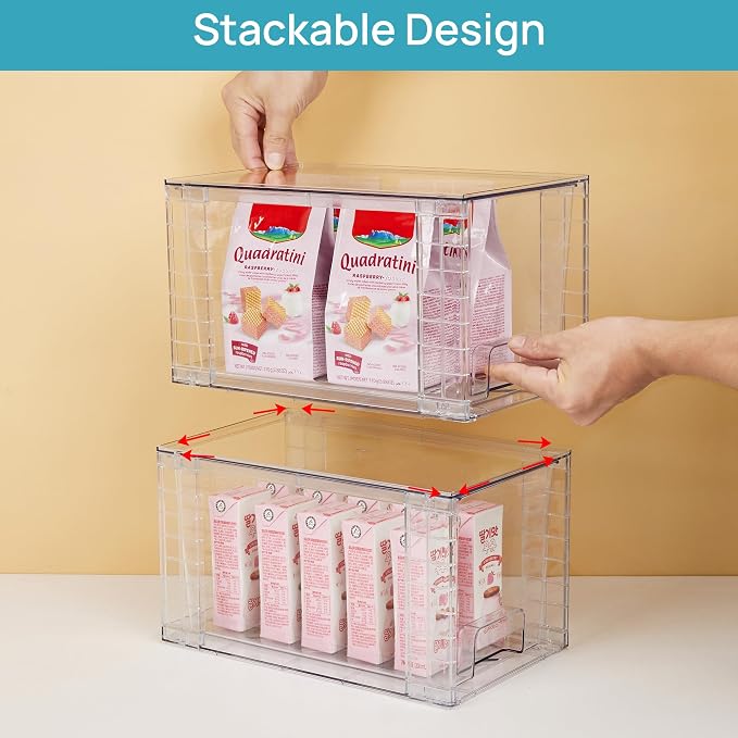 Vtopmart 4 Pack Stackable Clear Pantry Storage Drawers, Large | Large Clear Drawers with Handles. Stackable, Easy to Assemble, Non-slip and Sturdy for Pantry, Kitchen, Cabinet & Bathroom. - Image 3