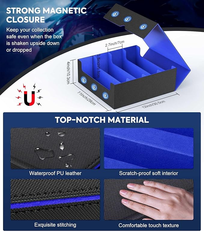 MoKo Trading Card Storage Box for MTG, 3000+ Card Organizer, Black Blue | MTG Deck Box, w/ 24 Colorful Dividers & 4 Card Supporters, MTG Card Storage for Magic Game, TCG, PTG Baseball and Sport Cards - Image 6