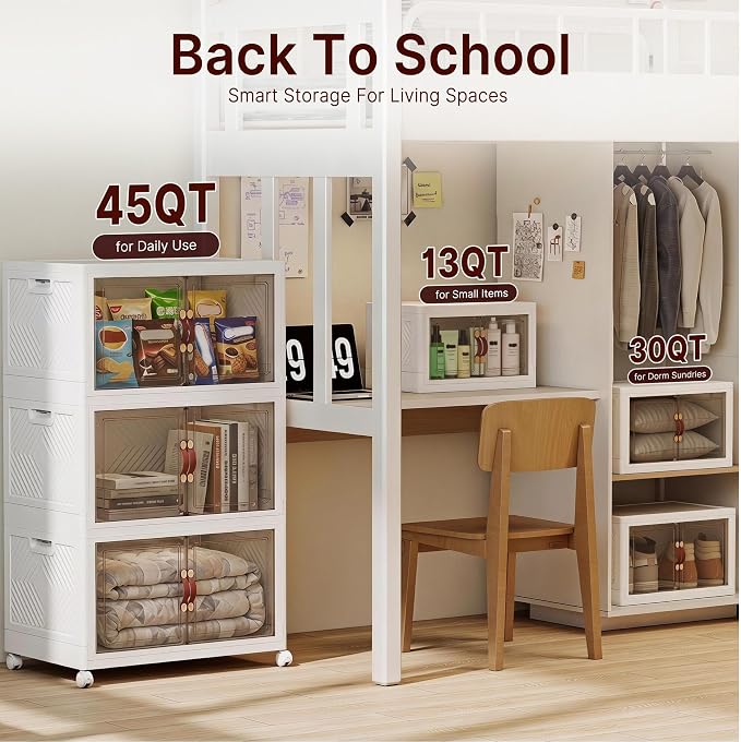720QT Stackable Storage Bins with Lids, Storage Cabinet with Wheels | Lockable Storage Bins with Clear Doors Heavy Duty Closet Organizer Extra Large Collapsible Plastic Storage Box for Dorm Home - Image 4