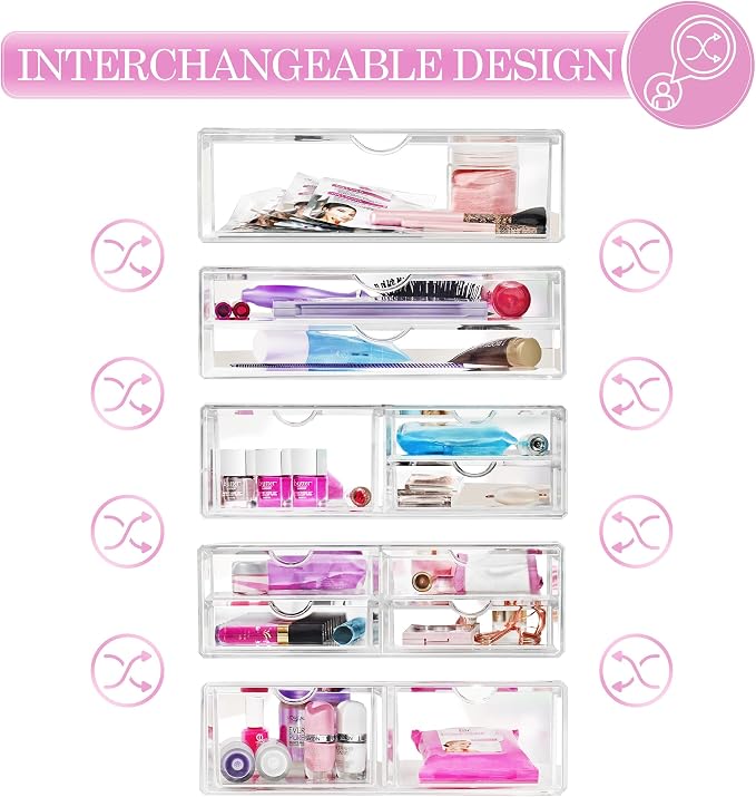 Sorbus Large Stackable Acrylic Drawers - 4 Clear Storage Drawers for Organizing Make up, Nail Polish, Hair Accessories, and Beauty Supplies - Makeup Organizer for Vanity, Bathroom Organizer Countertop - Image 5