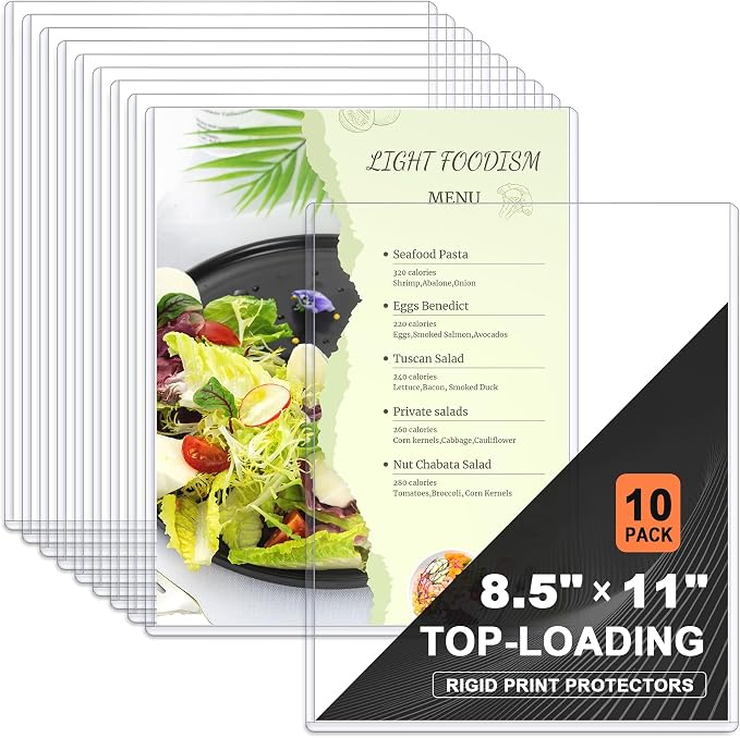 Ndsox 10 Pack 8.5" x 11" Rigid Print Protectors Clear Hard Plastic Sheet Protectors Top Loading for Birth Certificates, Documents, Posters, Photos, Meuns, Heavy Duty No-Hole Plastic Document Sleeves by NDSOX