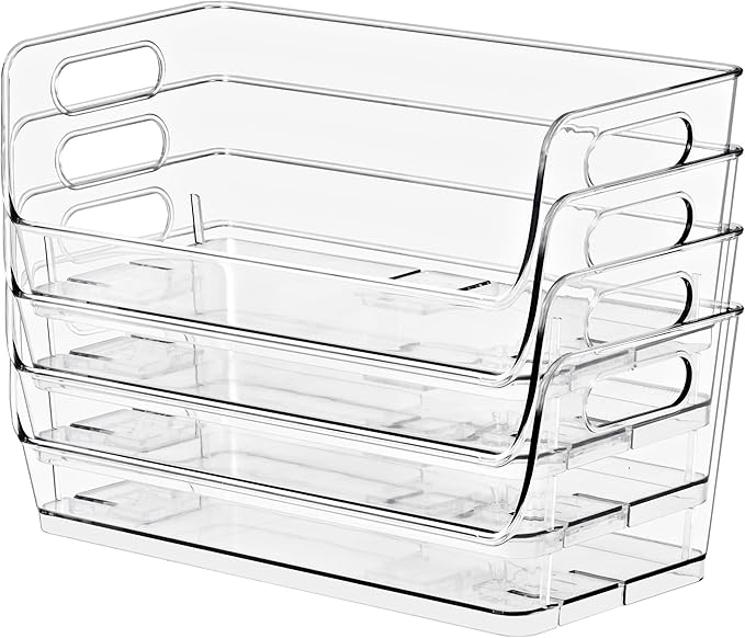 Sorbus Stackable Storage Bins Open Front, Clear Stackable Storage Bins, Pantry Bins for Storage and Organization, Acrylic Stackable Bins for Kitchen, Clear Pantry Organizer Bins (Small Wide 4 Pack) - Image 3