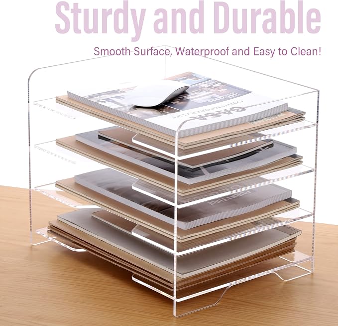 SANRUI Acrylic Paper Organizer Letter Tray for Desk, 4 Tier Enlarged File Sorter,Clear File Holder Desktop Shelf Document Storage for School Office Home - Image 6