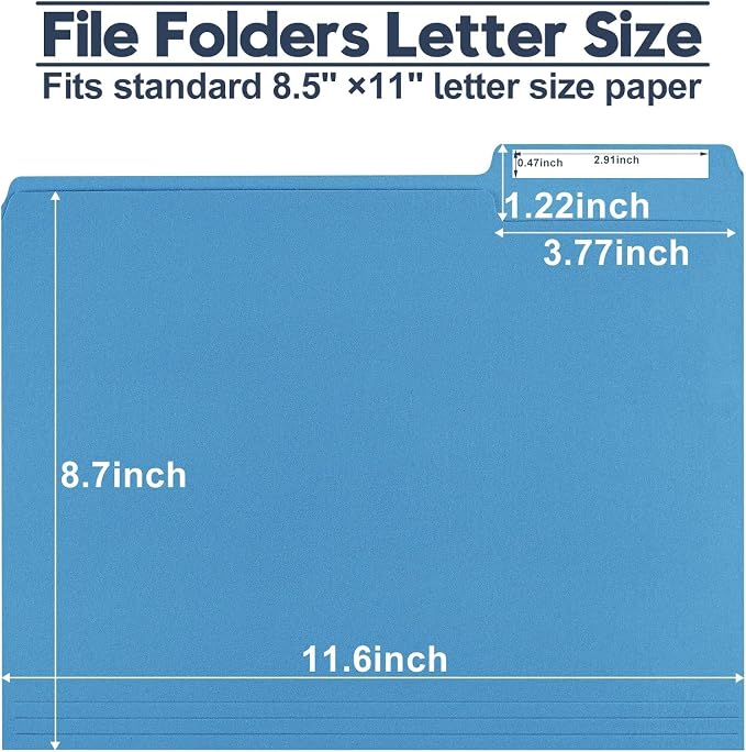 Colored File Folders,150 Pack Bulk, Letter Size 8.5" x 11",1/3 Cut Tab Durable Paper Folders with Blank Labels for Office Business School Home Use,Navy Blue - Image 2