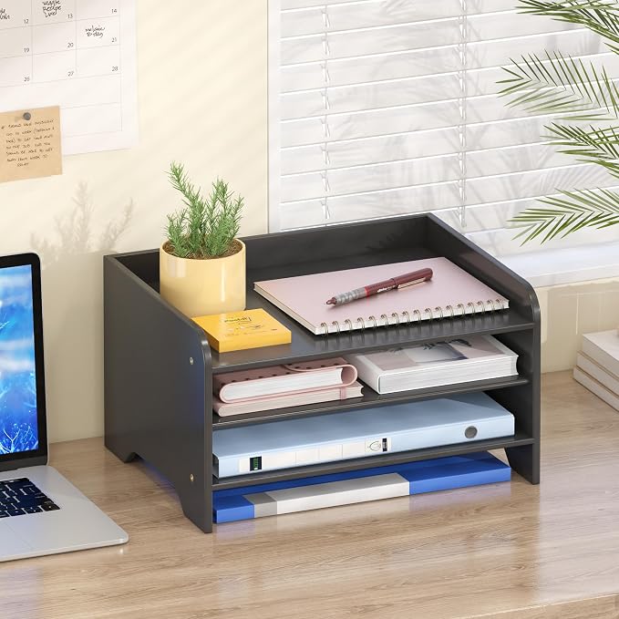Bamboo File Organizer for Desk, Desktop Paper Tray and Mail Holder | Three open tiers keep A4/letter paper, folders, bills and mail sorted, visible and easy to reach while saving desk space - Image 5