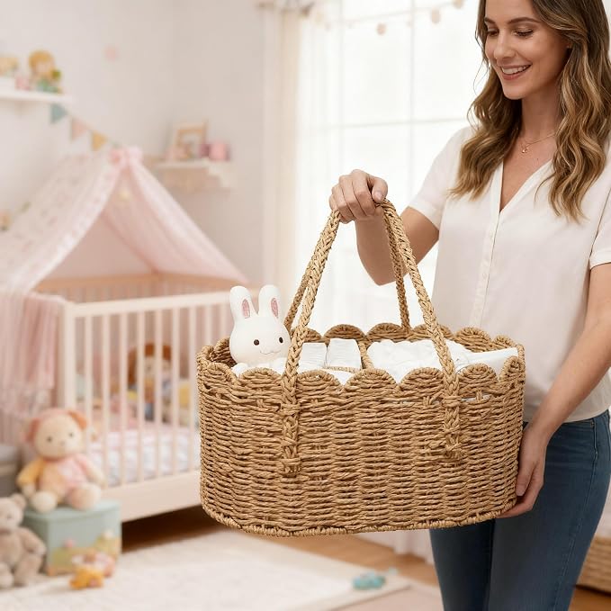 Diaper Caddy Organizer, Paper Rope Storage Baskets Nursery Bin with Removable Divider, Portable Car Organizer for Diapers, Baby Shower Gifts, Newborn Essentials Must Haves - Image 5