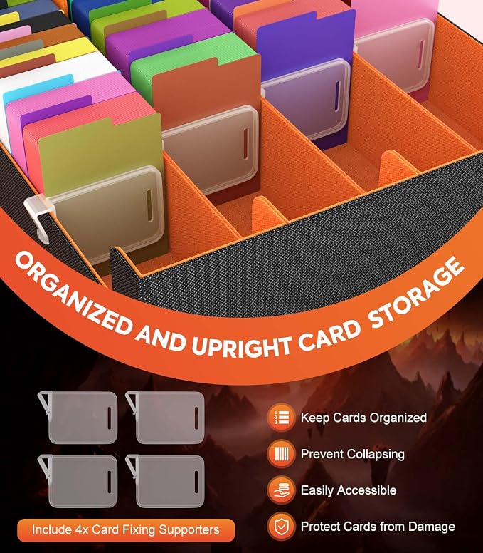 MoKo Trading Card Storage Box for MTG, 3000+ Card Organizer, Orange | MTG Deck Box, w/ 24 Colorful Dividers & 4 Card Supporters, MTG Card Storage for Magic Game, TCG, PTG Baseball and Sport Cards - Image 4