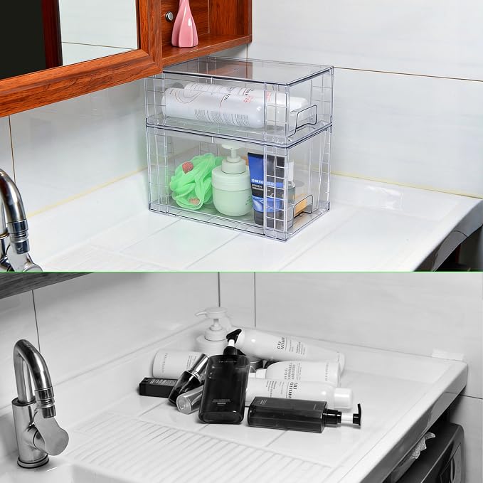 Small Stackable Clear Acrylic Storage Drawers(6 Pack) with Handles,Plastic Organizer Bins for Fridge Bathroom Kitchen Cabinet Pantry Coffee bar Undersink Office Closet Storage Bins - Image 8