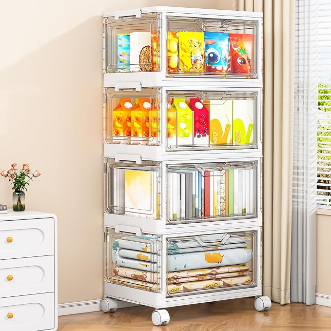 Kmiectse Clear Storage Bins with Lids - 4 Tier 32qt Plastic Stackable Bins | Clear Storage Bins with Lids - 4 Tier Plastic Bins with Wheels, Stackable Storage Bins, Closet Organizers Box by Kmiectse