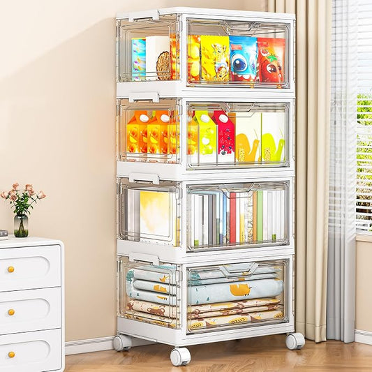 Kmiectse Clear Storage Bins with Lids - 4 Tier 32qt Plastic Stackable Bins | Clear Storage Bins with Lids - 4 Tier Plastic Bins with Wheels, Stackable Storage Bins, Closet Organizers Box by Kmiectse